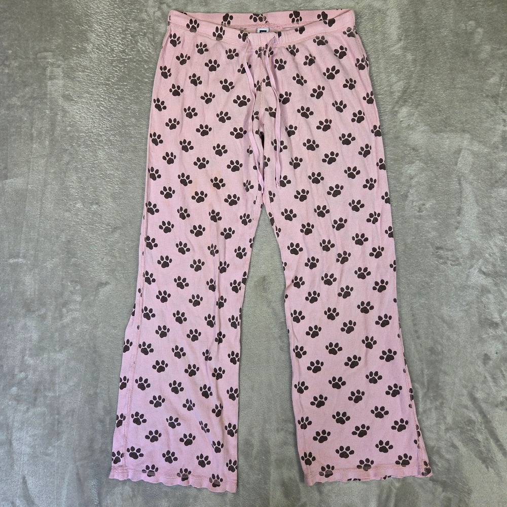 Gap Body Pink Waffle Knit Paw Print Pajama Pants Small Cotton Lounge Bottoms